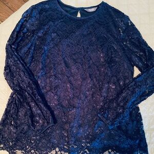 Martha Stewart Navy Blue Lace Blouse
